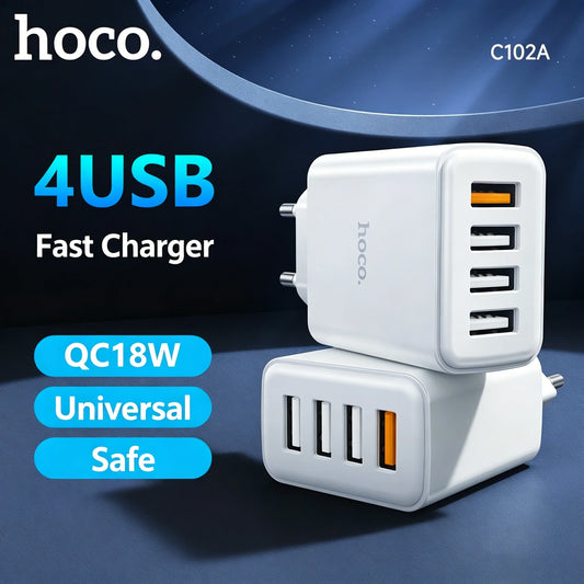 HOCO C102A 4-Port USB Wall Charger QC 3.0 18W